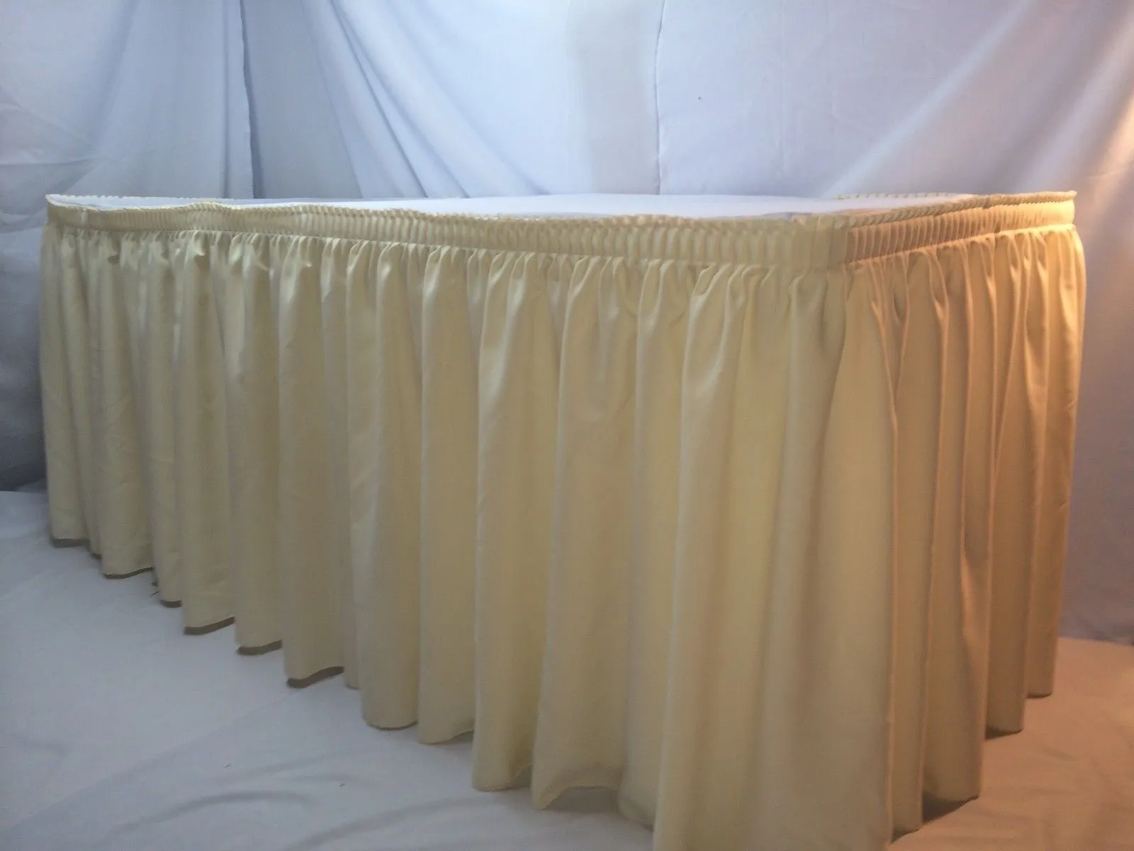 14' Ivory Polyester Pleated Table Skirt Skirting Trade Show Wedding"