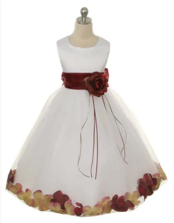 160B [SASH] White Satin Flower Petal Girl Dress with Organza Sash 1 of 2