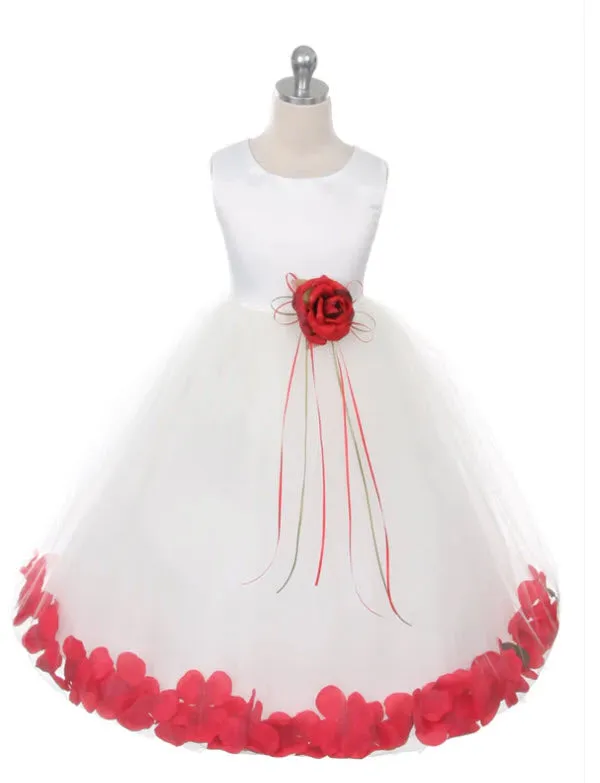 160B [SASH] White Satin Flower Petal Girl Dress with Organza Sash 1 of 2