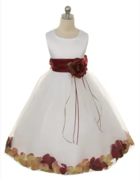 160B [SASH] White Satin Flower Petal Girl Dress with Organza Sash 1 of 2