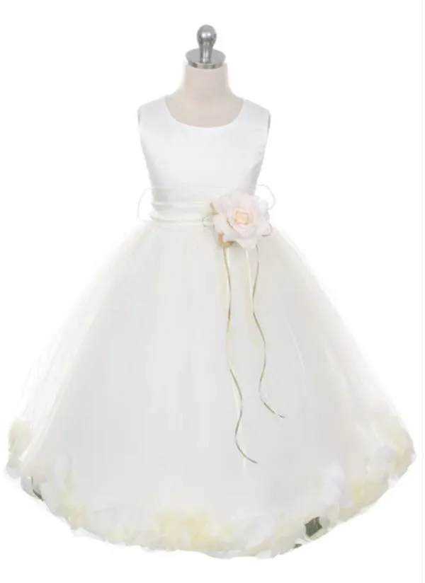 160B [SASH] White Satin Flower Petal Girl Dress with Organza Sash 1 of 2