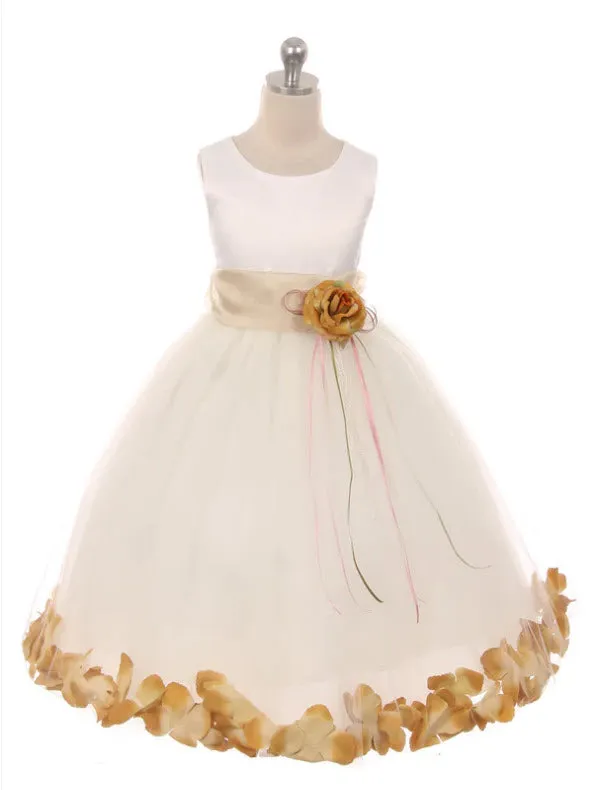 160B [SASH] White Satin Flower Petal Girl Dress with Organza Sash 1 of 2