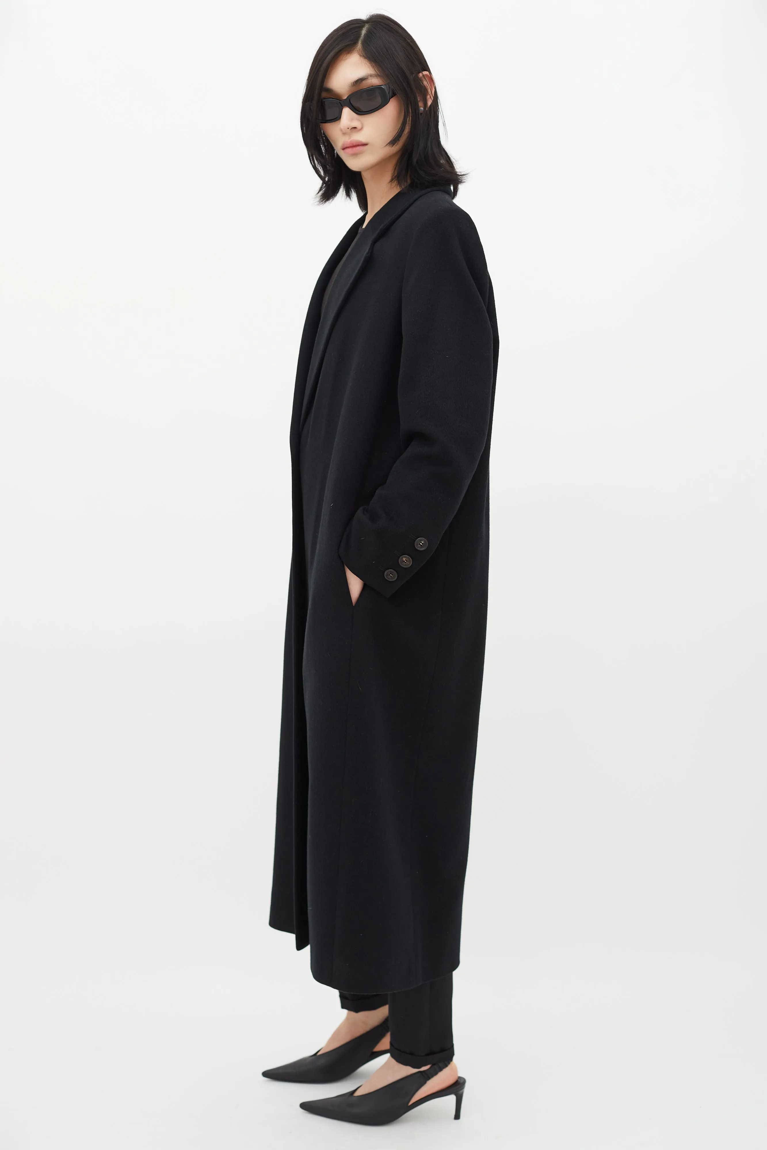 1990s Black Wool Long Coat