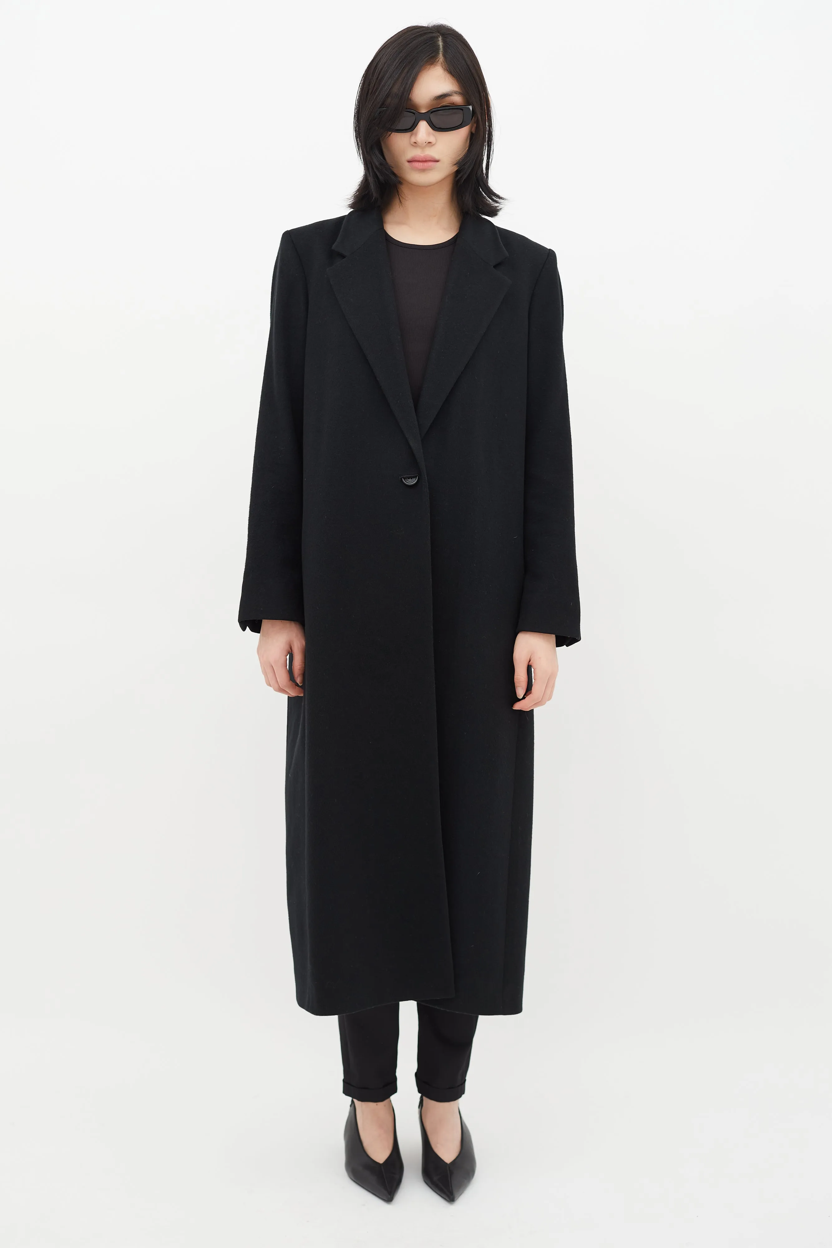 1990s Black Wool Long Coat