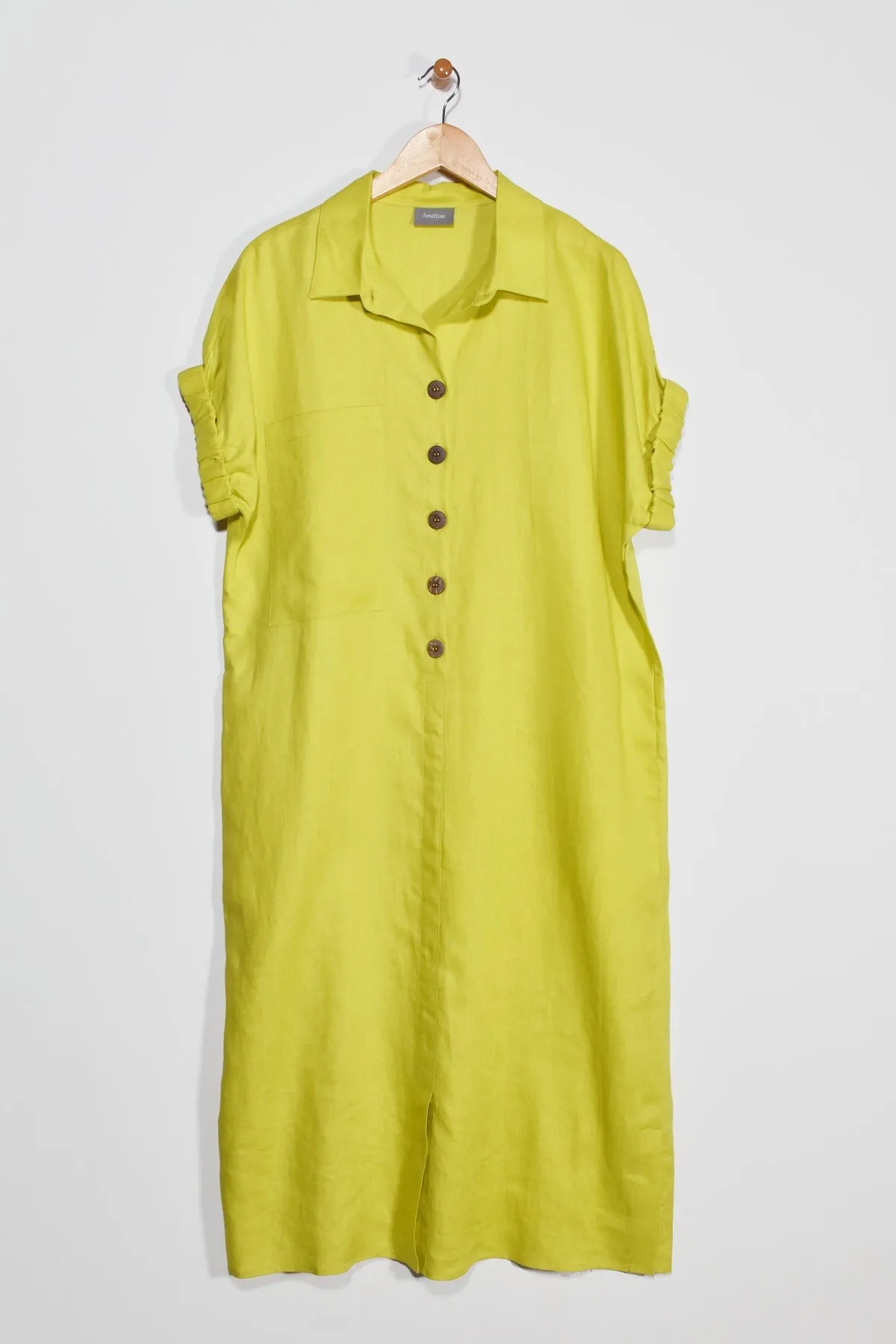 40" Shirt Collar Dress with Short Elastic Sleeves