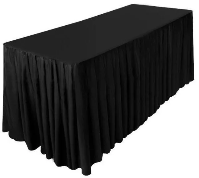 6' Ft. Fitted Polyester Double Pleated Table Skirt Cover W/top Topper Black"