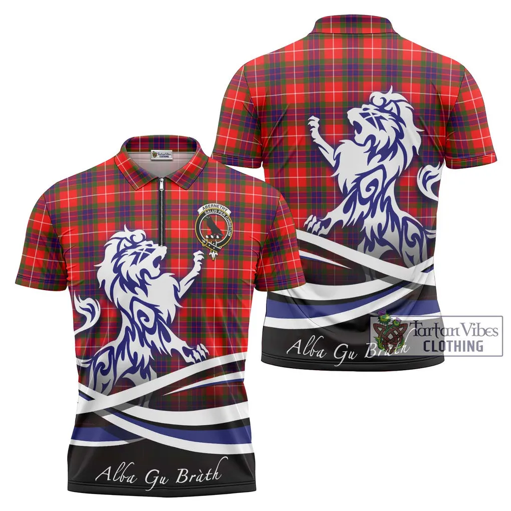 Abernethy Tartan Zipper Polo Shirt with Alba Gu Brath Regal Lion Emblem