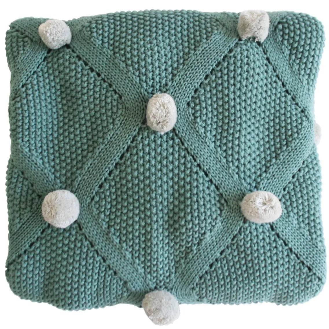 Alimrose Organic Sage Green & Grey Pom Pom Baby Blanket