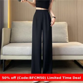 Amozae business casual outfits Suit Wide-Leg Women's Summer Thin New High Waist Draping Pants Women's Loose Slimming Casual Straight Pants Fashion Batch