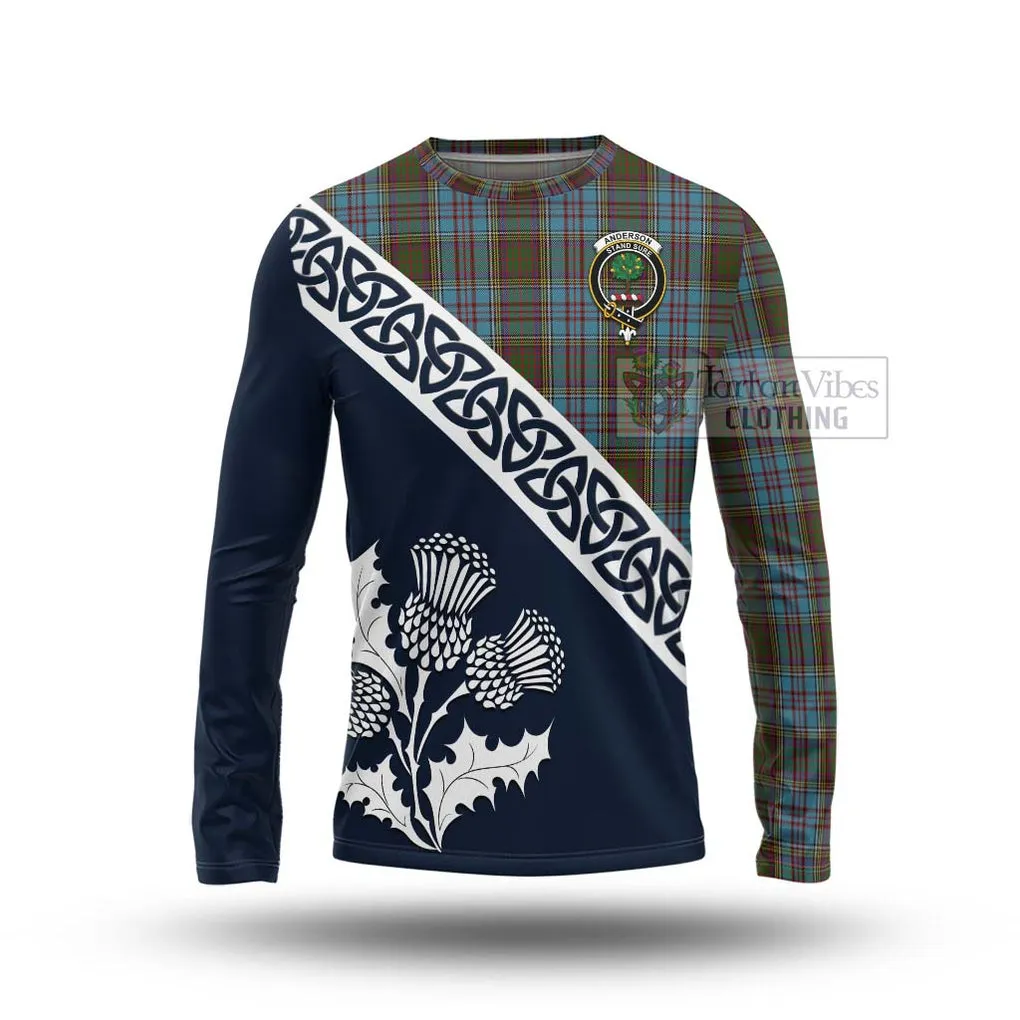 Anderson Tartan Long Sleeve T-Shirt Featuring Thistle and Scotland Map