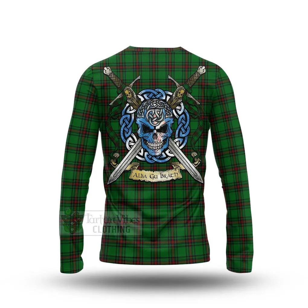 Anstruther Tartan Long Sleeve T-Shirt with Family Crest Celtic Skull Style