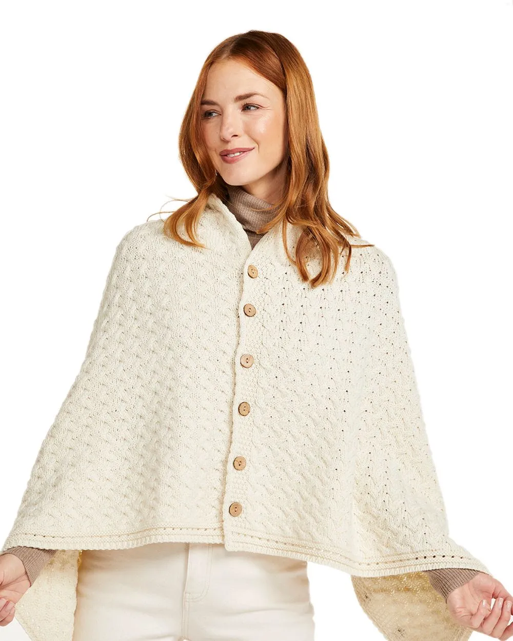 Aran Merino Wool Knit Button Poncho