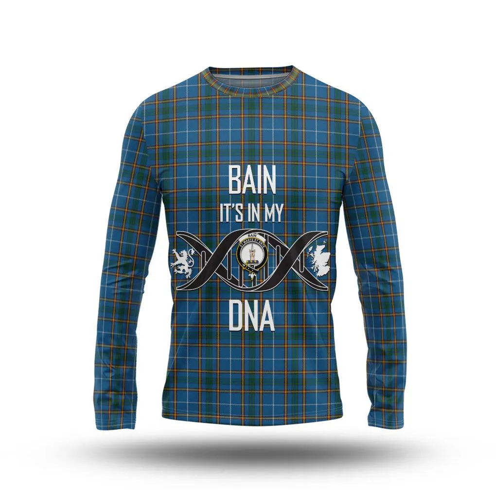 Bain Tartan Long Sleeve T-Shirt with Family Crest DNA In Me Style