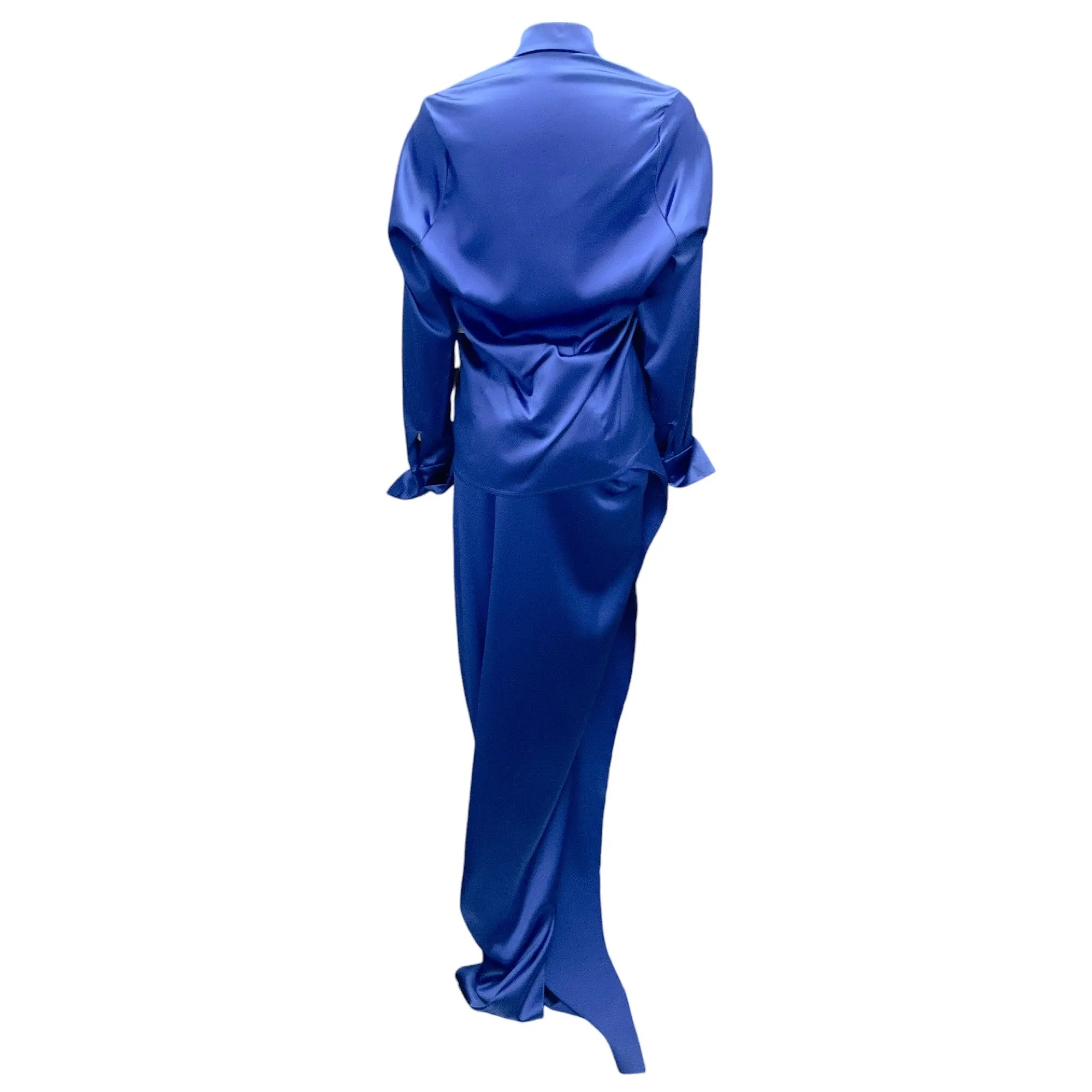 Balenciaga Blue 2018 Satin Blouse and Skirt Two-Piece Set