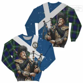 Bannerman Tartan Sweatshirt with Family Crest Scottish Bagpiper Vibes