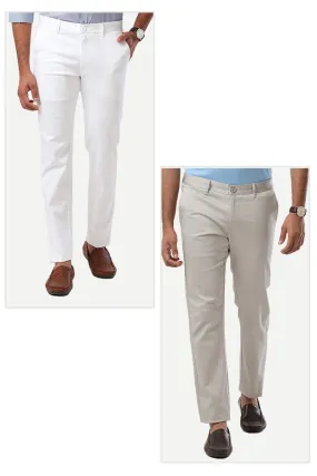 Basic Chino - White and Light Gray Pack of 2 Trousers For Men | Ariser