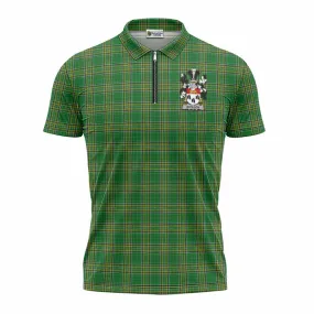 Bateson Irish Clan Tartan Zipper Polo Shirt with Coat of Arms