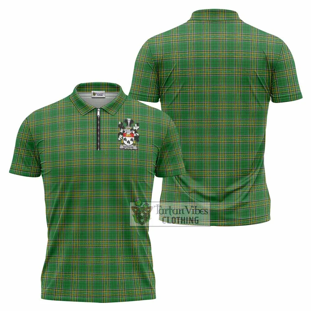 Bateson Irish Clan Tartan Zipper Polo Shirt with Coat of Arms