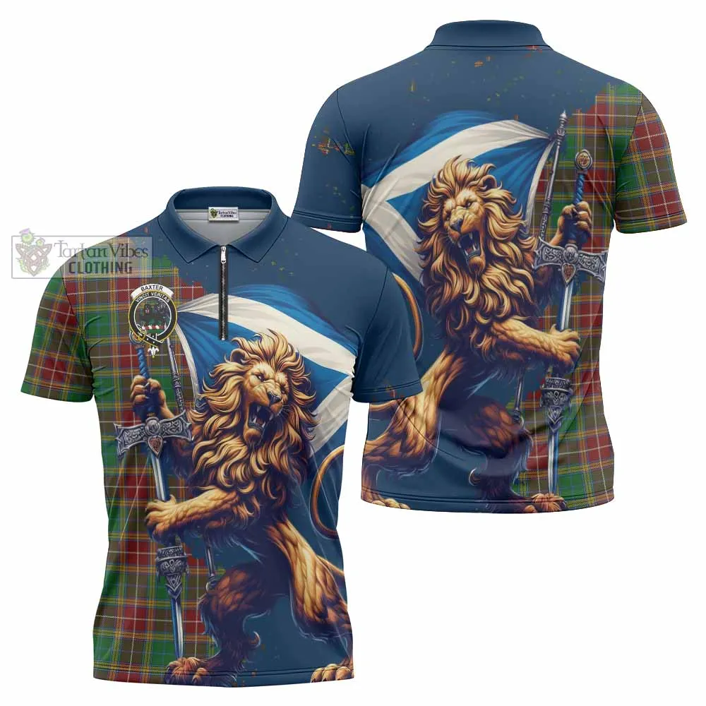 Baxter Tartan Family Crest Zipper Polo Shirt with Scottish Majestic Lion