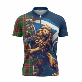 Baxter Tartan Family Crest Zipper Polo Shirt with Scottish Majestic Lion