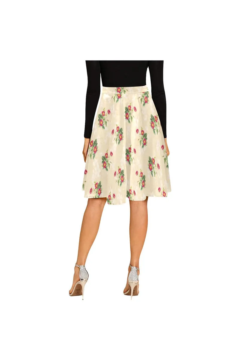 Beige Floral skater_skirt_belt_template-Recovered Melete Pleated Midi Skirt (Model D15)