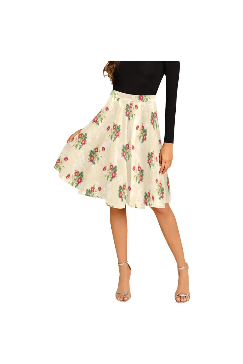 Beige Floral skater_skirt_belt_template-Recovered Melete Pleated Midi Skirt (Model D15)