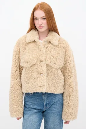 Beige Sherpa Fazia Cropped Jacket