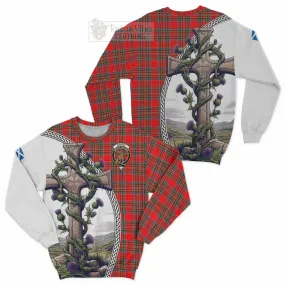 Binning Tartan Sweatshirt with Family Crest and St. Andrew's Cross Accented by Thistle Vines