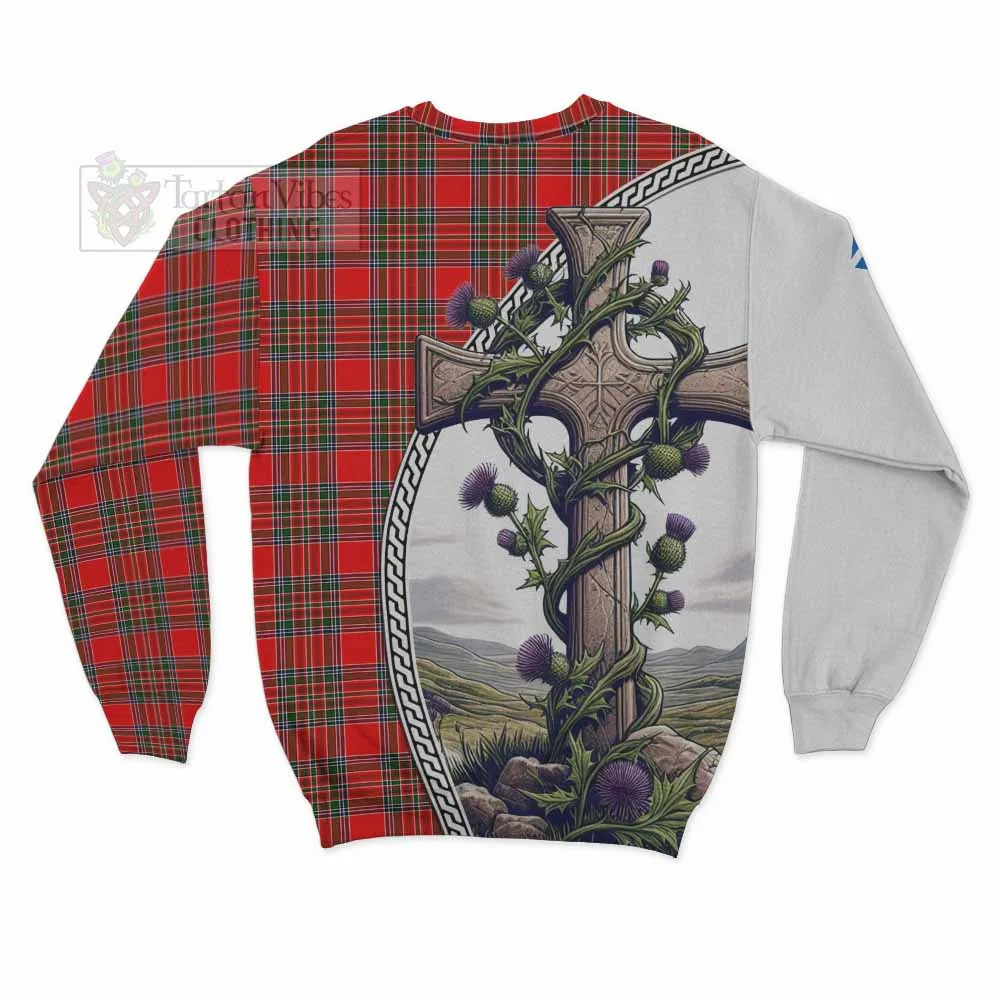 Binning Tartan Sweatshirt with Family Crest and St. Andrew's Cross Accented by Thistle Vines