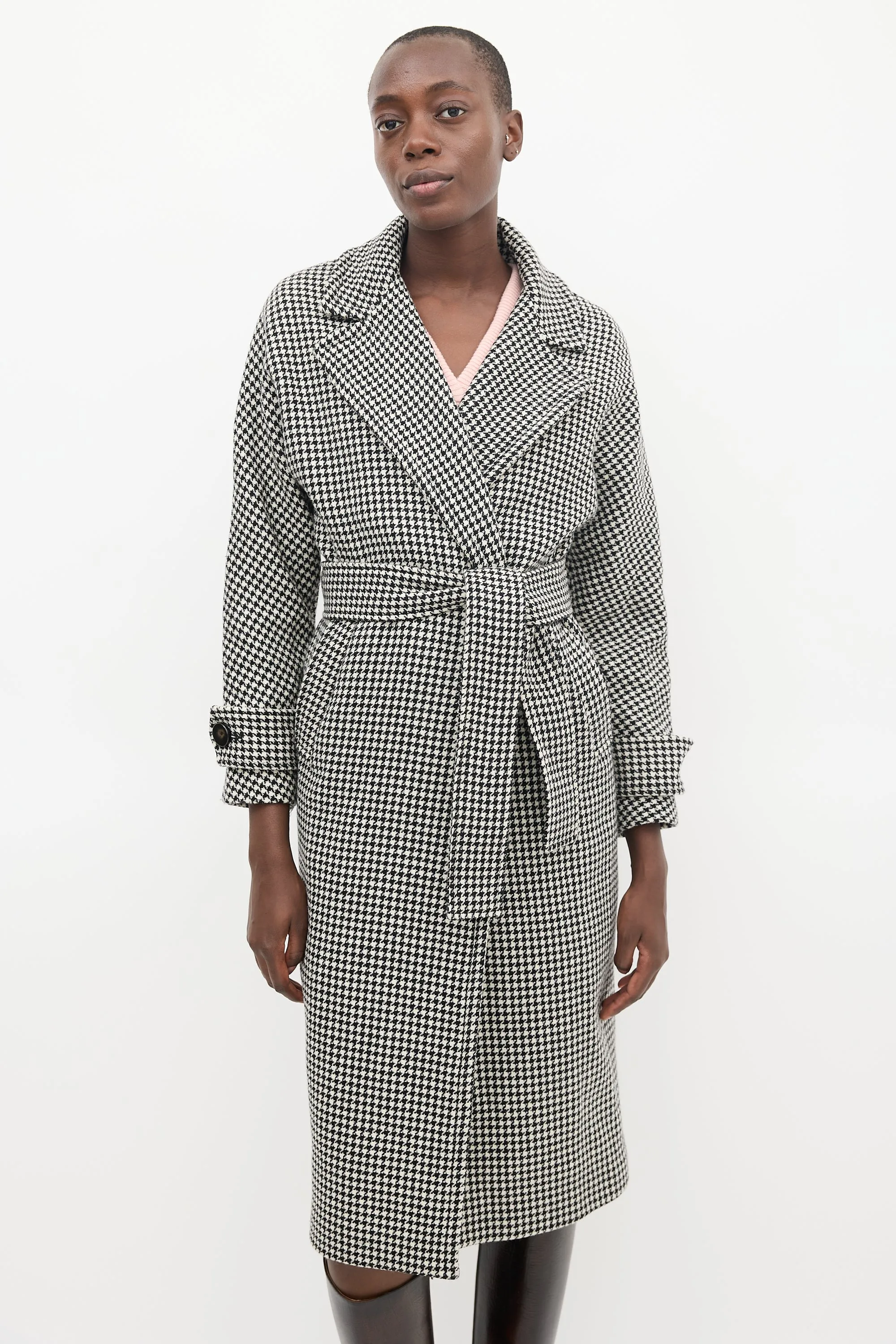 Black & Cream Wool Houndstooth Coat