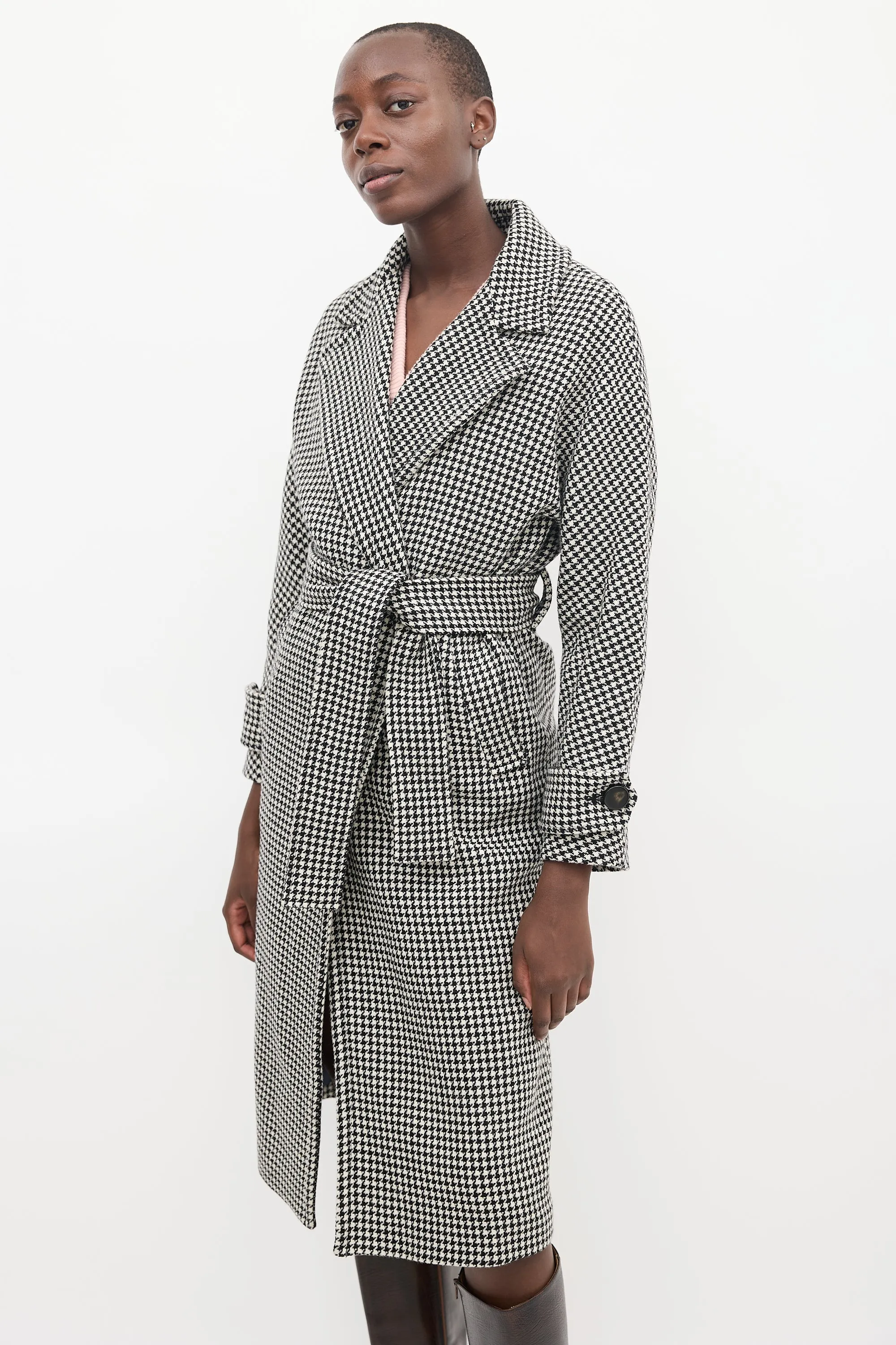 Black & Cream Wool Houndstooth Coat