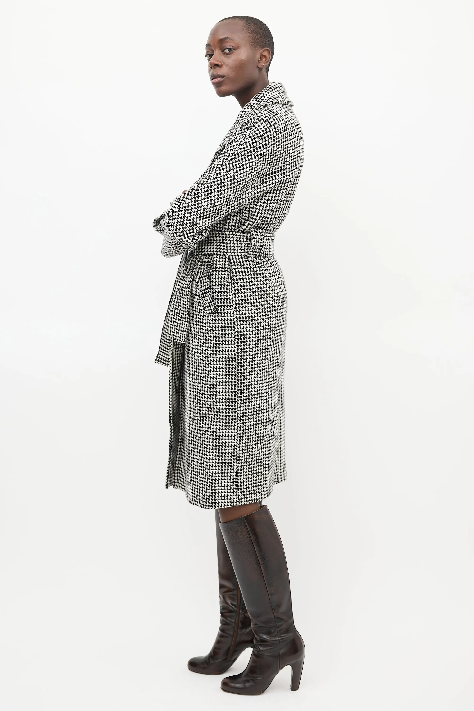 Black & Cream Wool Houndstooth Coat