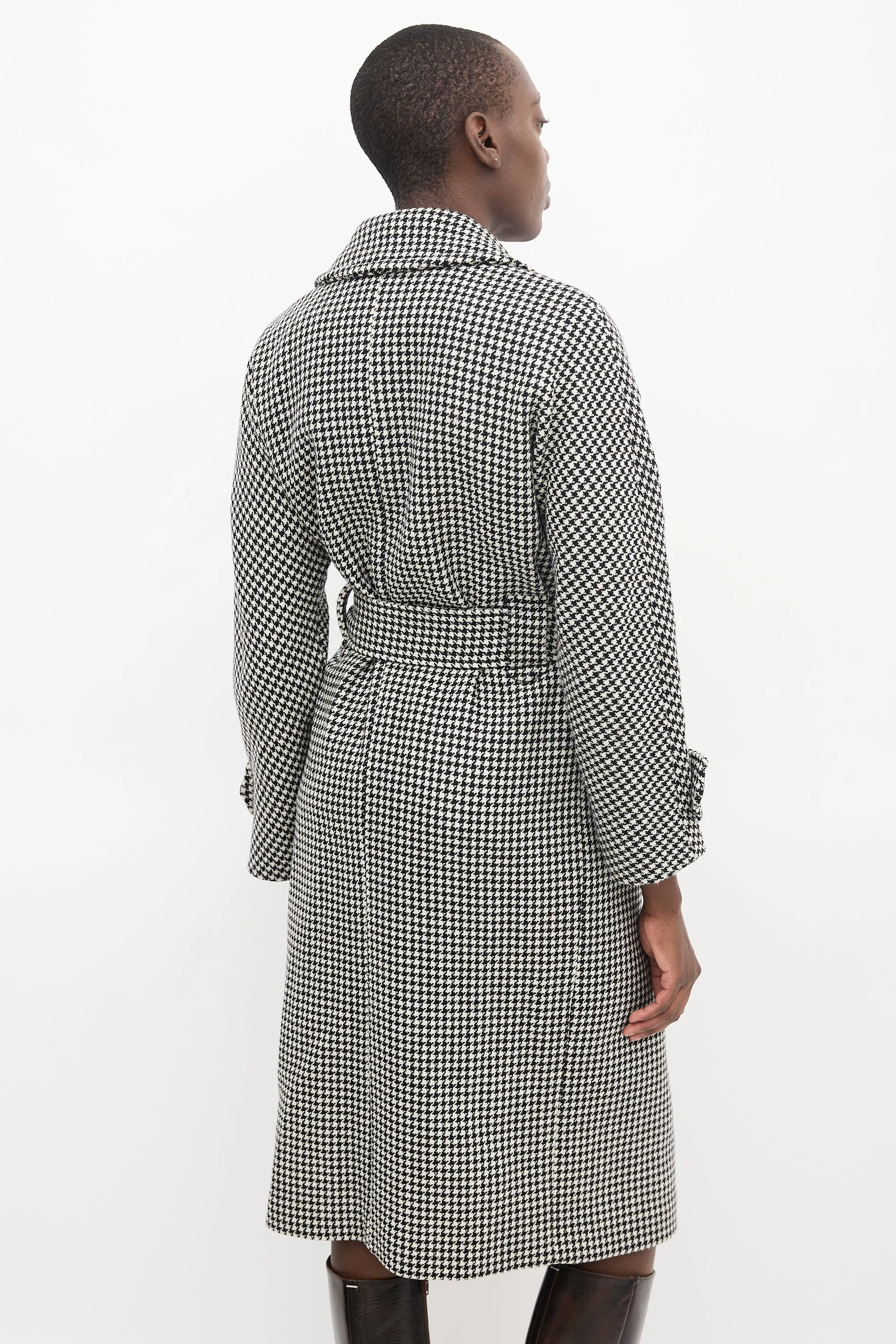 Black & Cream Wool Houndstooth Coat