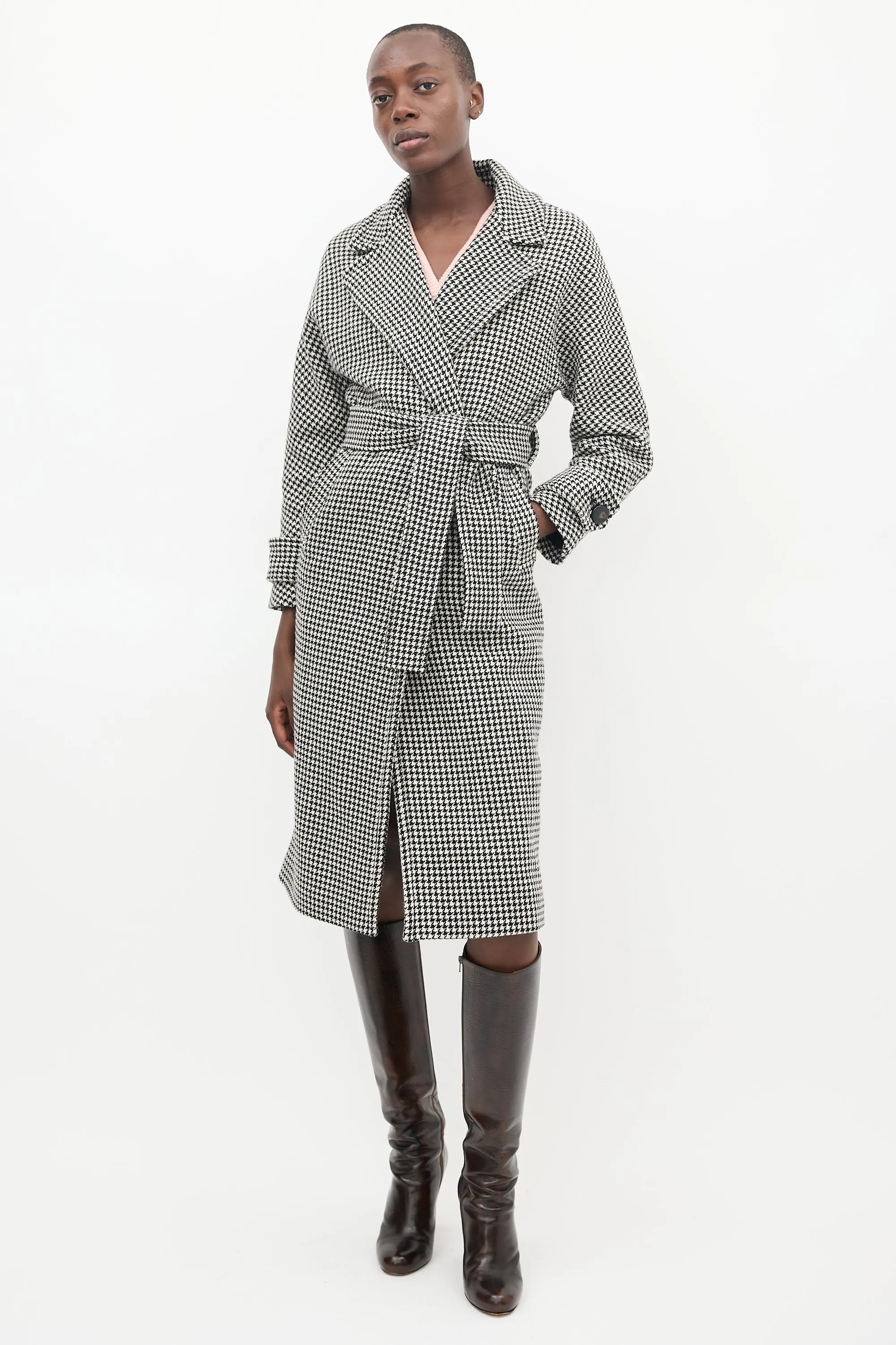 Black & Cream Wool Houndstooth Coat