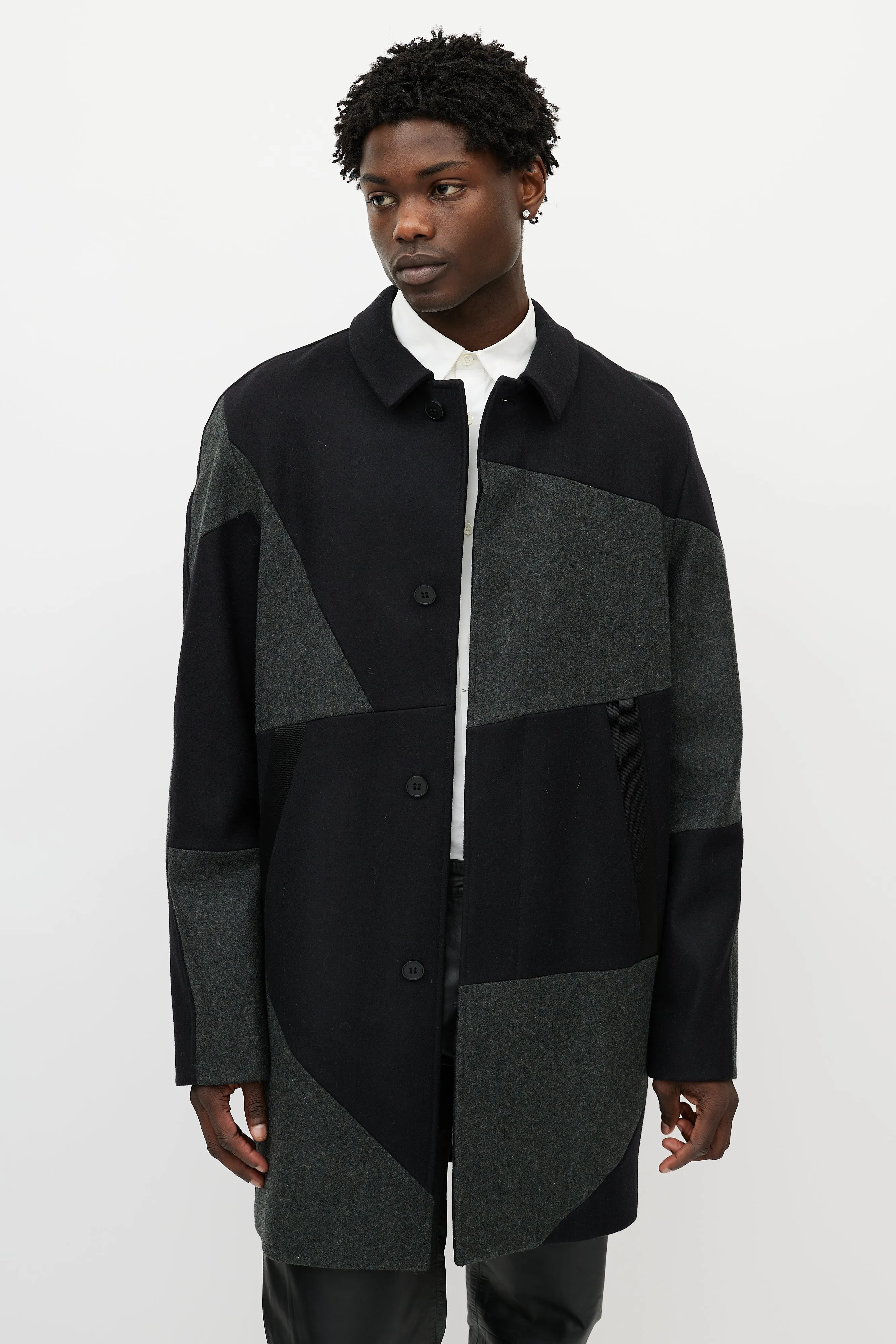 Black & Grey Wool Patchwork Coat