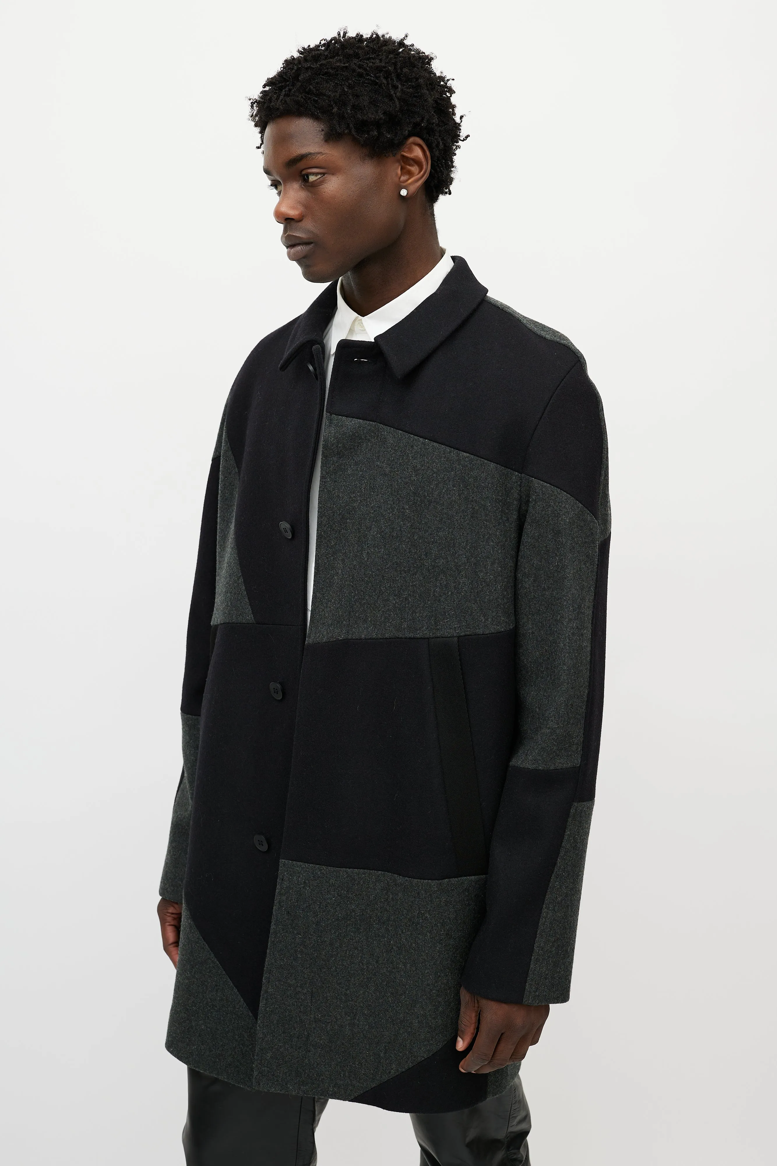 Black & Grey Wool Patchwork Coat