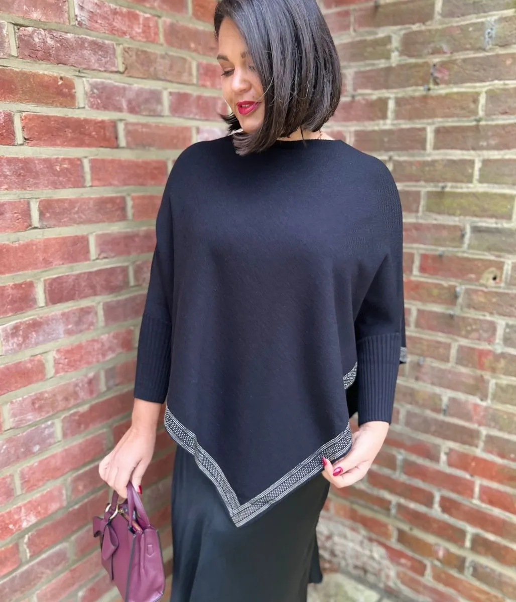 Black Diamante Hem Poncho