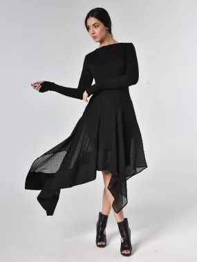 Black Pleated Chiffon Dress