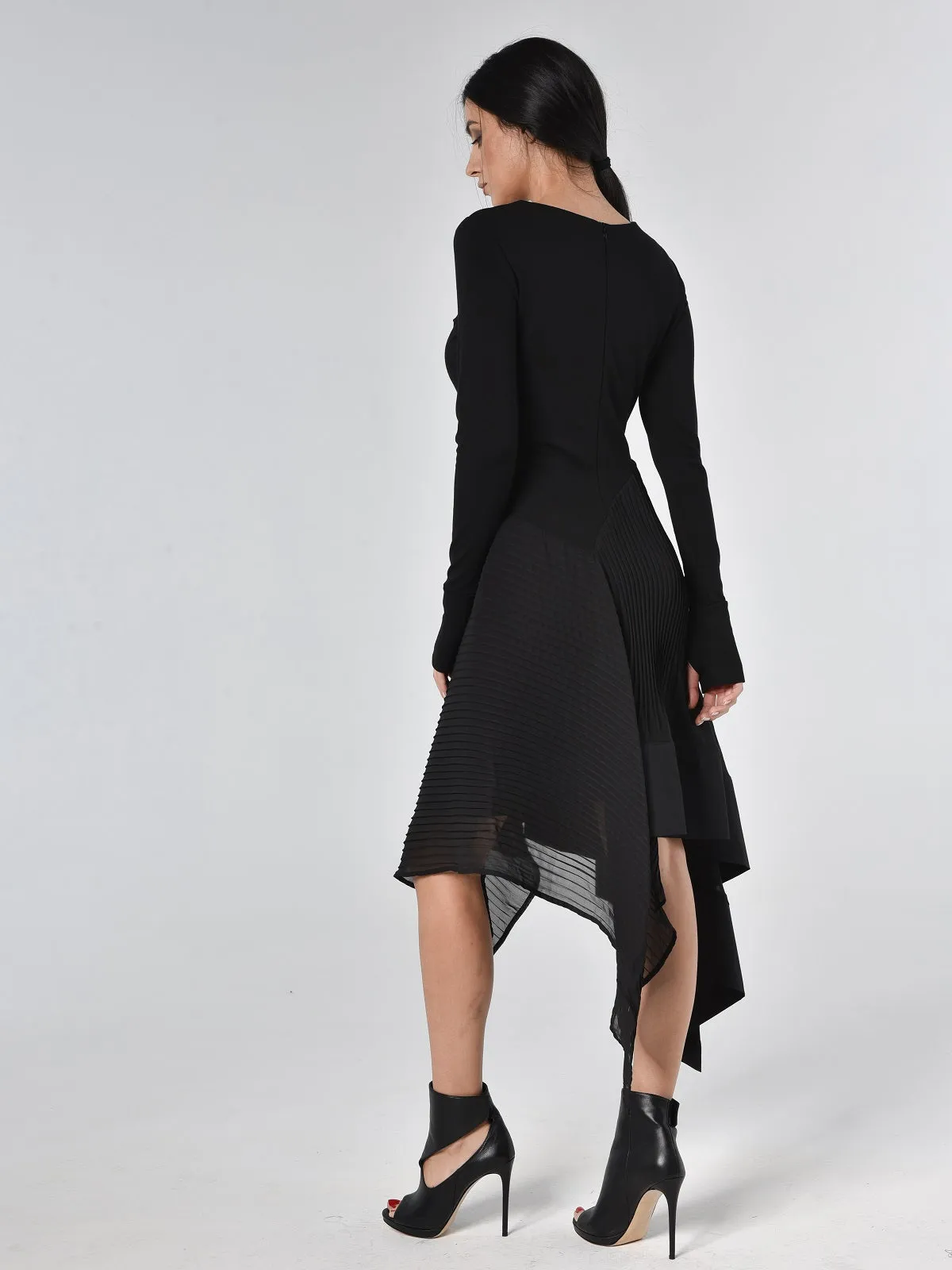 Black Pleated Chiffon Dress