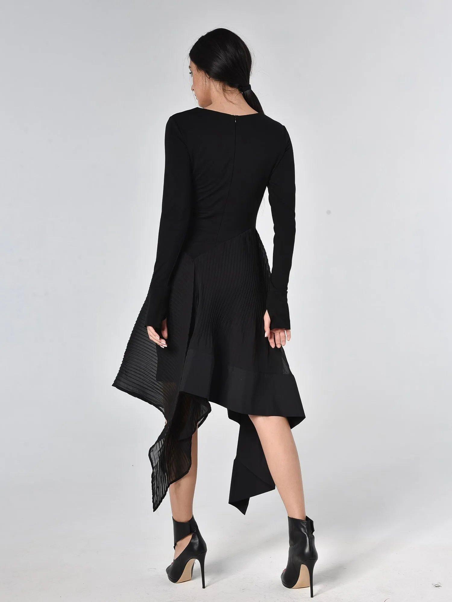 Black Pleated Chiffon Dress