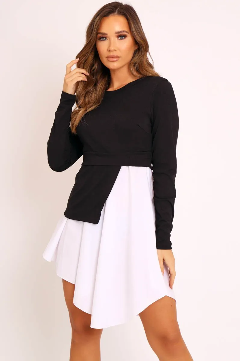 Black Ribbed Jumper Shirt Dress - Vita