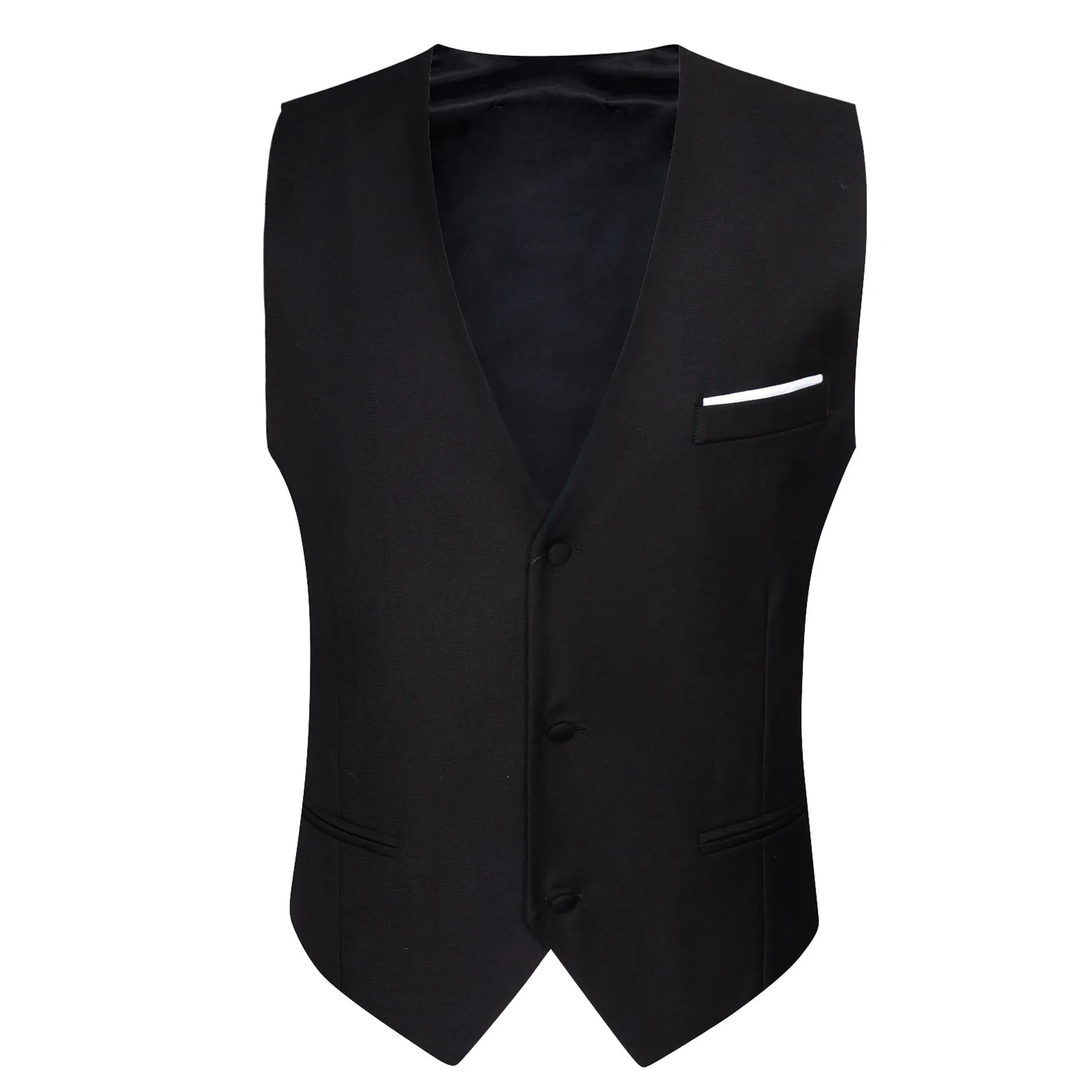 Black Solid Silk Men's V-Neck Business Vest