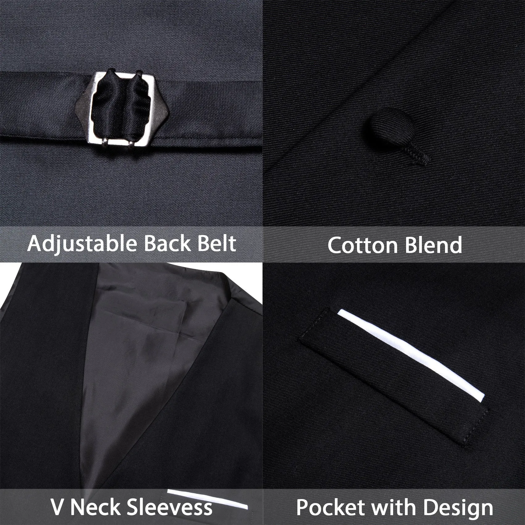 Black Solid Silk Men's V-Neck Business Vest