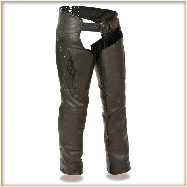 Black Wing hip hugger women leather chap