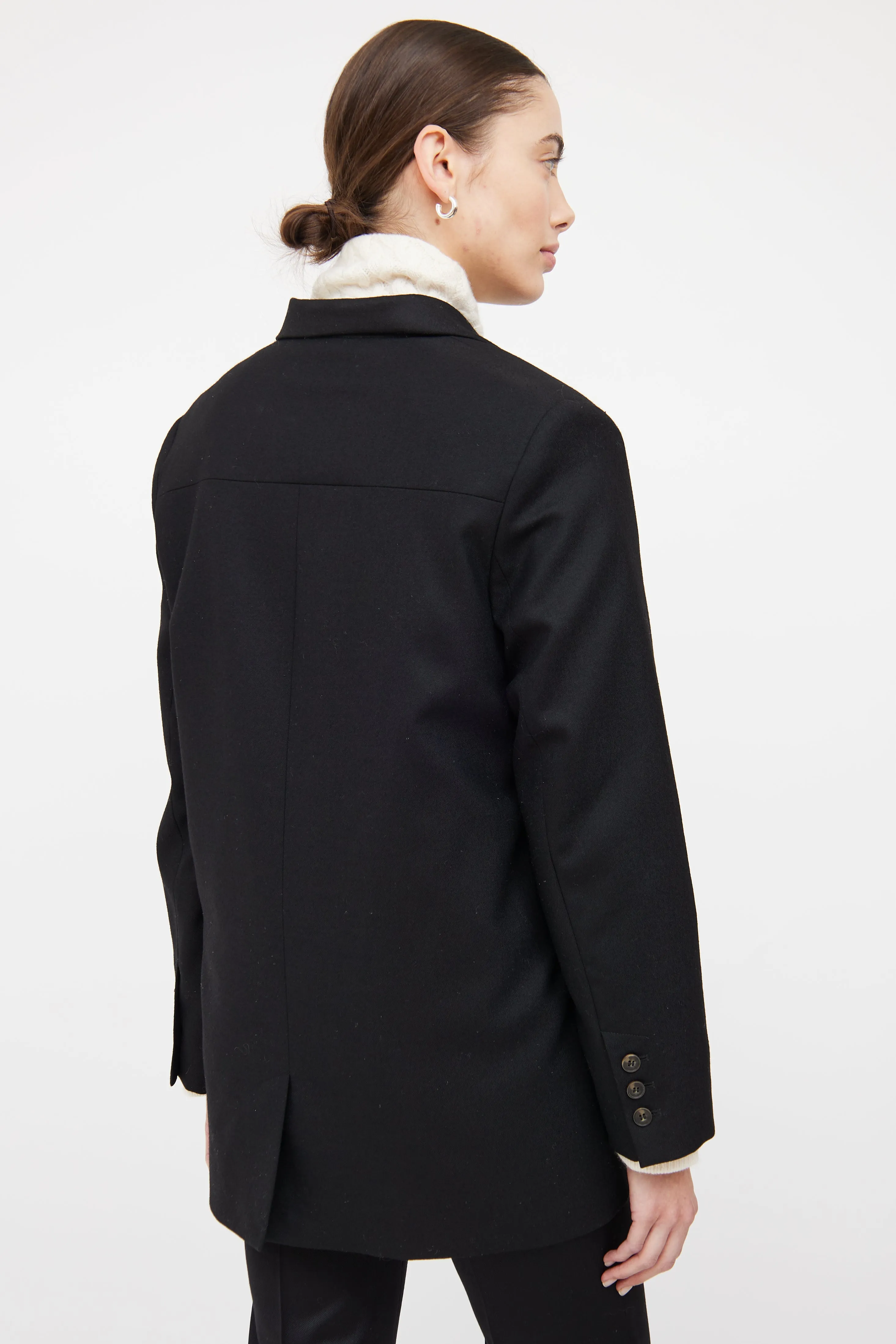 Black Wool Asymmetric Button Coat