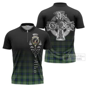 Blackadder Tartan Zipper Polo Shirt Featuring Alba Gu Brath Family Crest Celtic Inspired