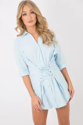 Blue Corset Front Shirt Dress - Malika