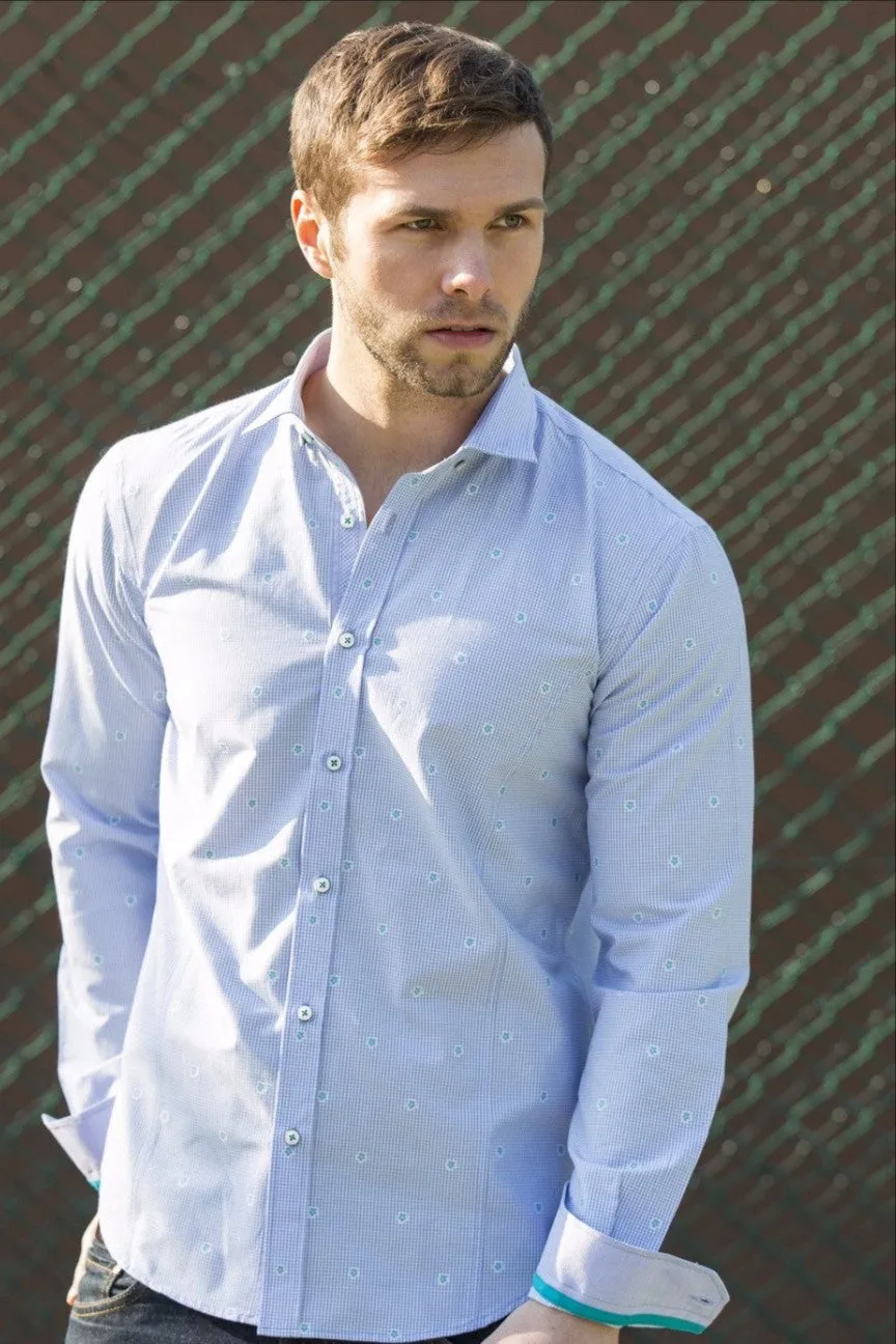 Blue Fill Coupe Shirt With Solid Trim