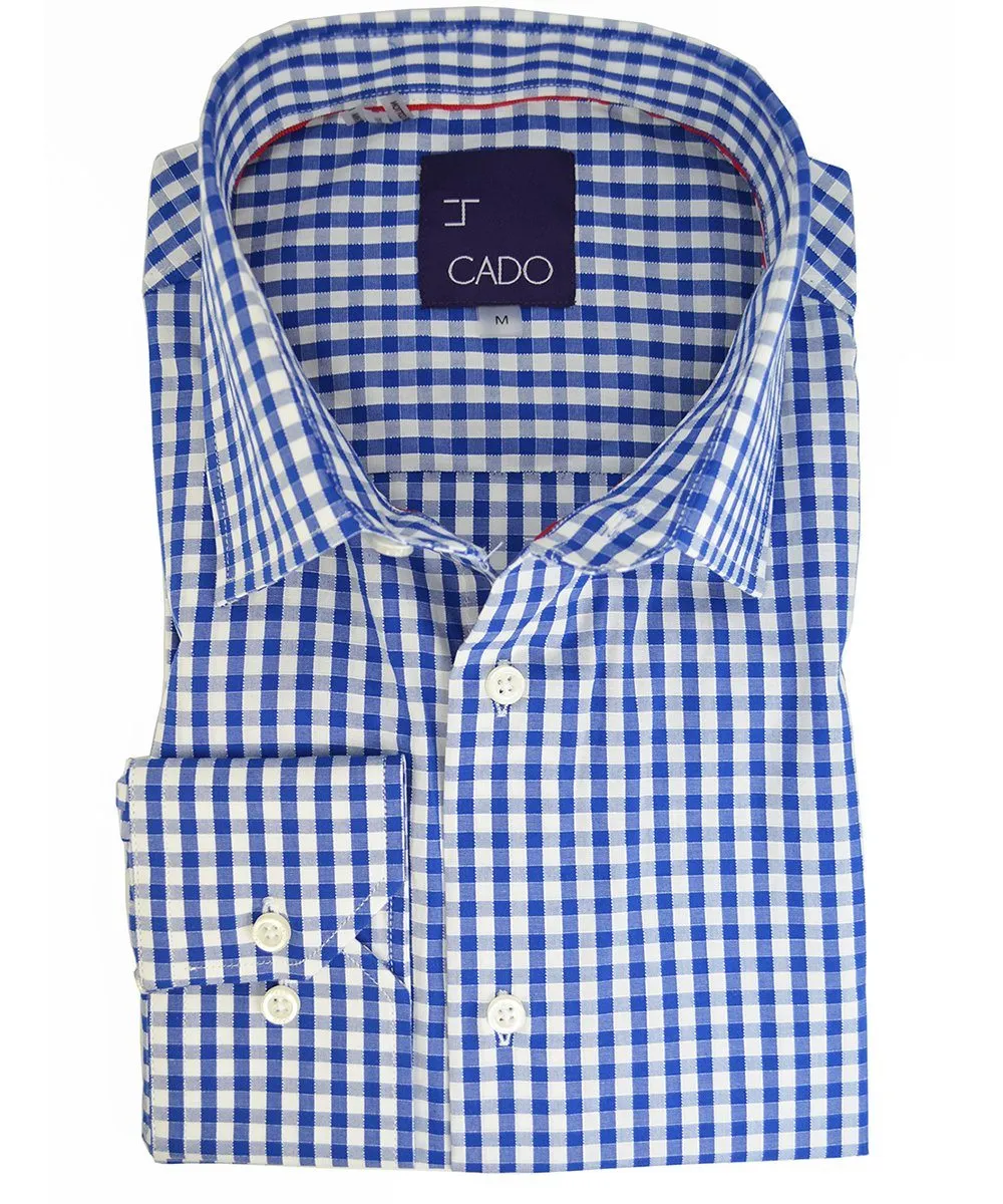 Blue Gingham Men's Dress Shirt by Cado