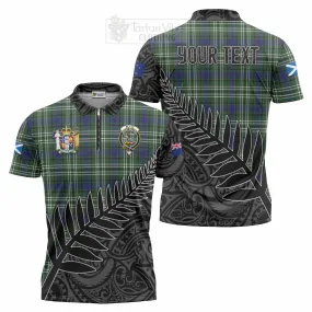 Blyth Crest Tartan Zipper Polo Shirt with New Zealand Silver Fern Half Style